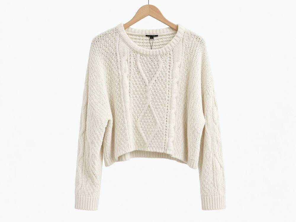 NEW PAPERMOON women's cora loose fit cable knit sweater in ivory